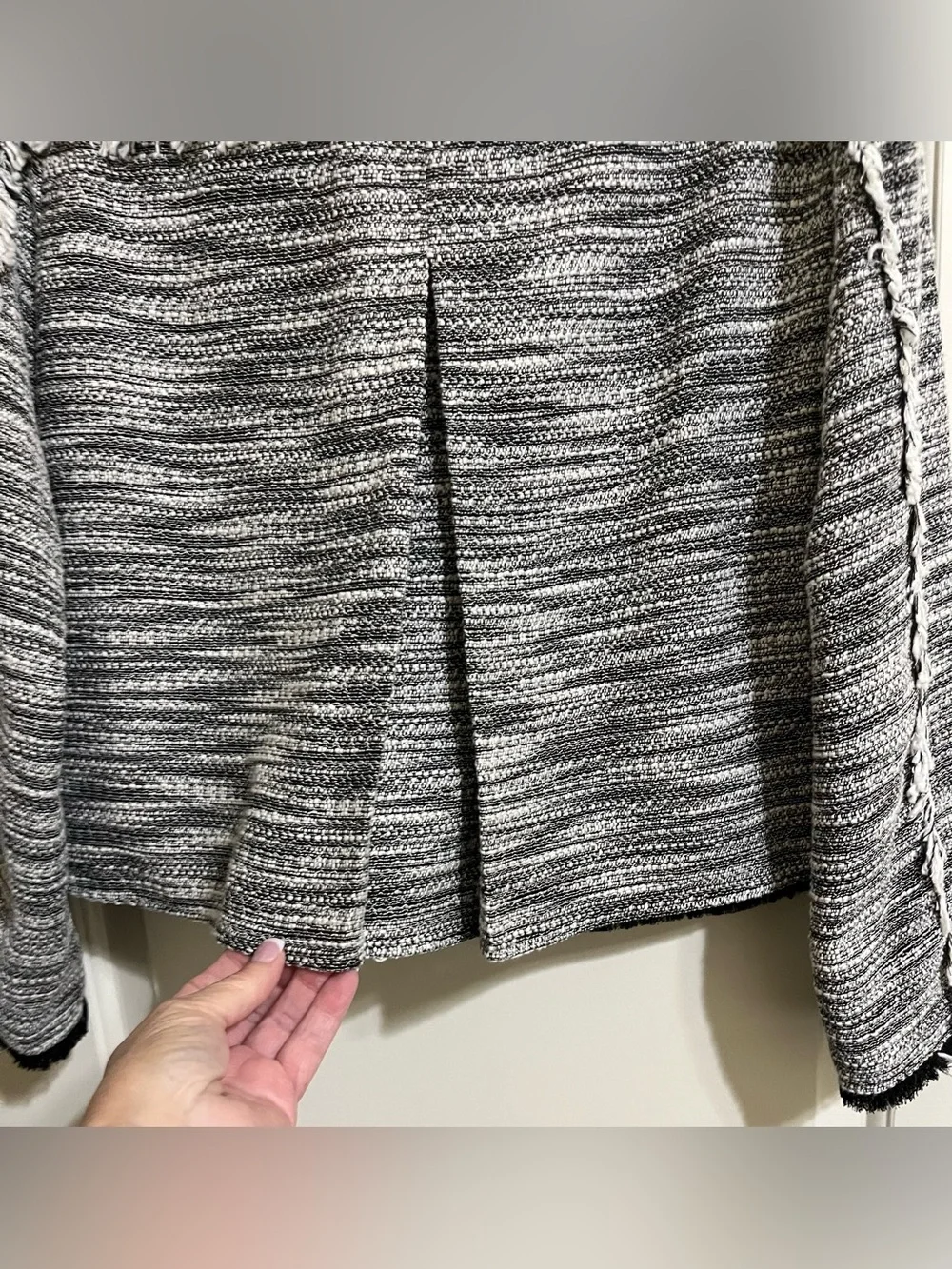 NEW Chico's Novelty Tweed Black White Blue Fringe Blazer Jacket Size Medium
